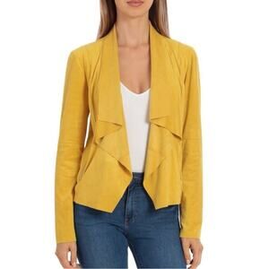 Bagatelle Faux Suede Yellow Open Front Jacket Long Sleeve Front Zipper Pockets M